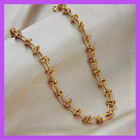 GOLD LINK PAPER CLIP CHOKER NECKLACE-NEW - Picture 4 of 6